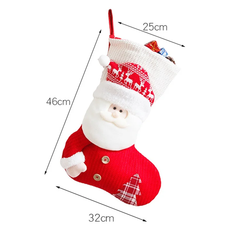 Large Knitted Christmas Stocking Santa Claus Fireplace Decor Socks Xmas Gift Bags Candy Holder Decor for Home