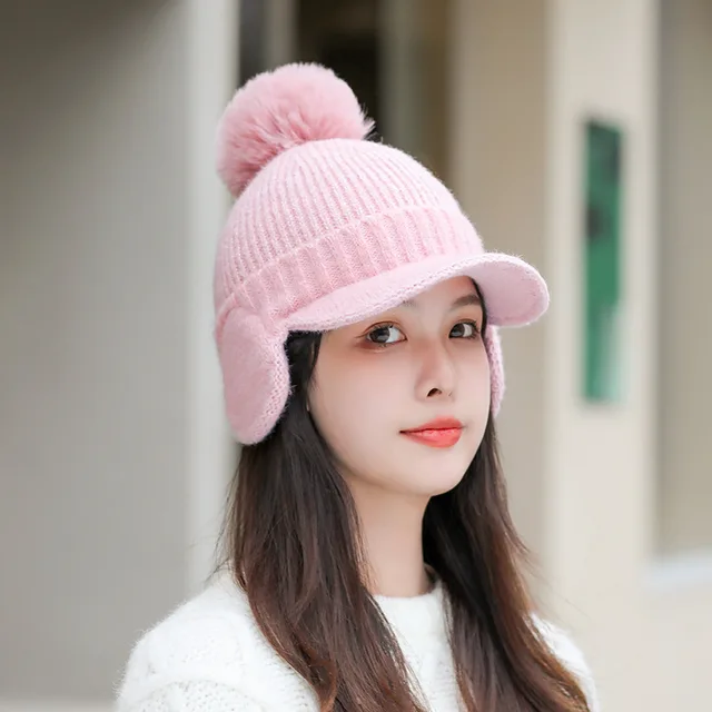 Knitted Hat Pompom Beanie Hats Girls 