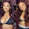 Perruques Lace Front Cheveux Humains Couleur Bourgogne Pré-Pluckées Body Wave 13x4 pour Femmes, Perruque Lace Front Remy 180