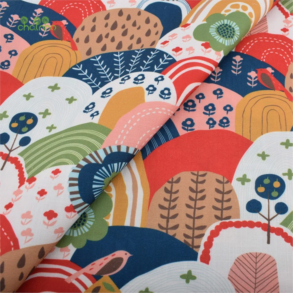 Chainho,Printed Cotton Linen Fabric,Cartoon Parrot Series,DIY Quilting & Sewing Material,Sofa,Curtain,Bag,Cushion,Table Cloth