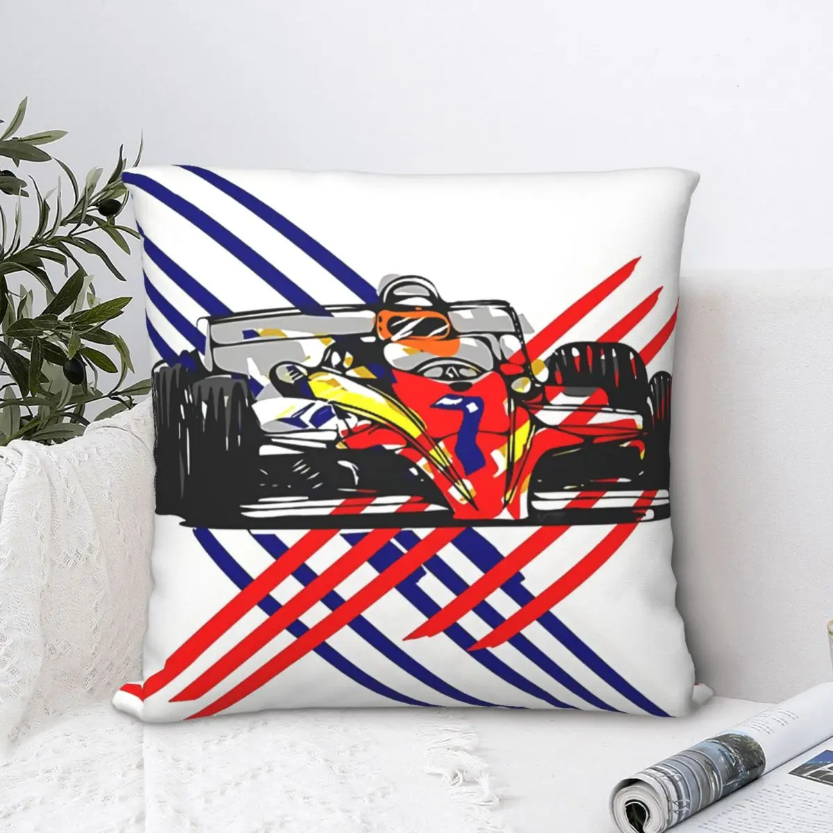 

Race Car Blue And Red Crossover Throw Pillow Case F1 Backpack Hugpillow Covers DIY Printed Reusable For Sofa Decor