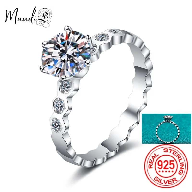 

Maudie Real Moissanite Honeycomb Ring D Color 1CT 2CT Six Prong Rings Pure 925 Sterling Silver for Women Fine Jewelry RI023