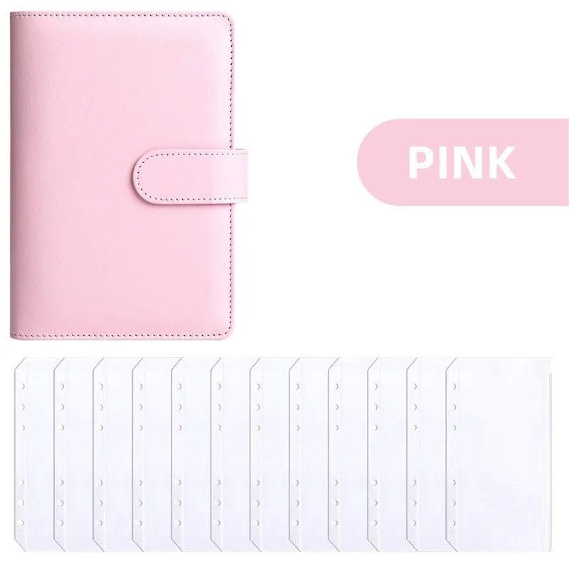 PU Leather A6 Budget Binder with Cash Envelope Pockets & Zipper