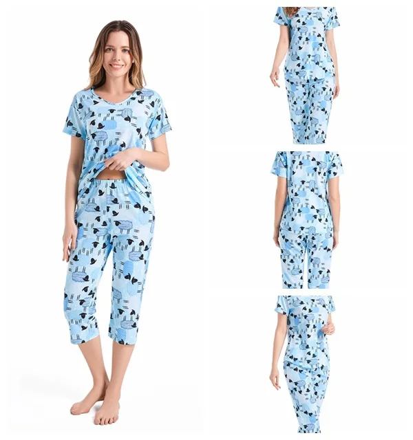 Casual Nights Women's Short Sleeve Lace Dot Capri Pajama Set