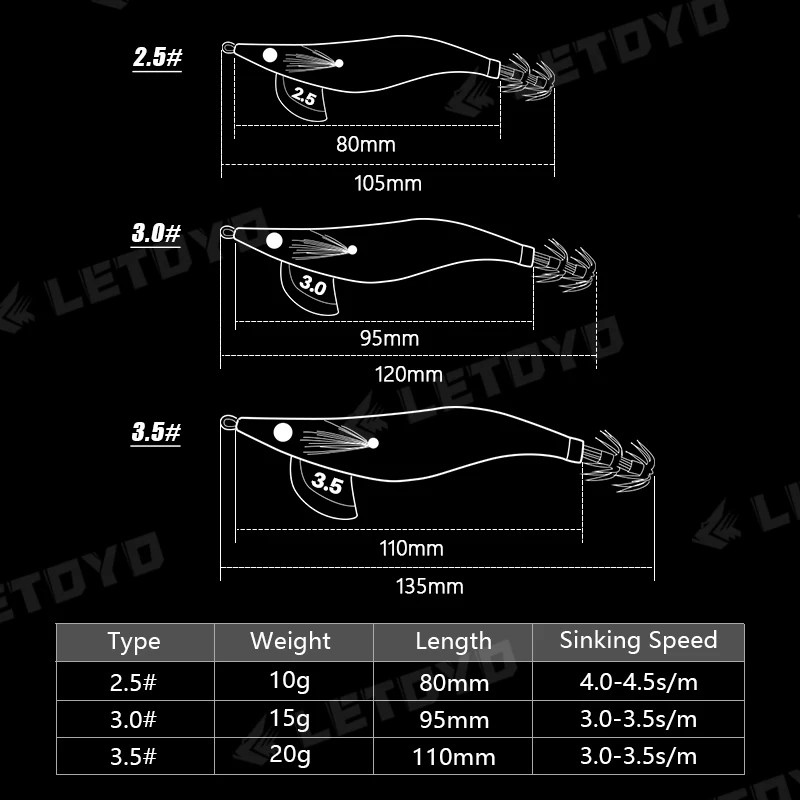 LETOYO 1-6pcs 2.5# 3.0# 3.5# Egi Luminous Squid Jig Sinking Glow Sea Fishing Lures Artificial Baits For Cuttlefish Octopus