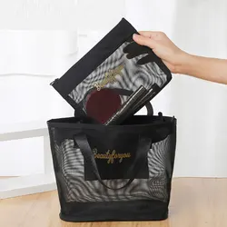 Portable Practical Black Cosmetic Bag New Fashion Large Capacity Net Yarn Wash Bag Creative Universal Mesh Storage Pouch