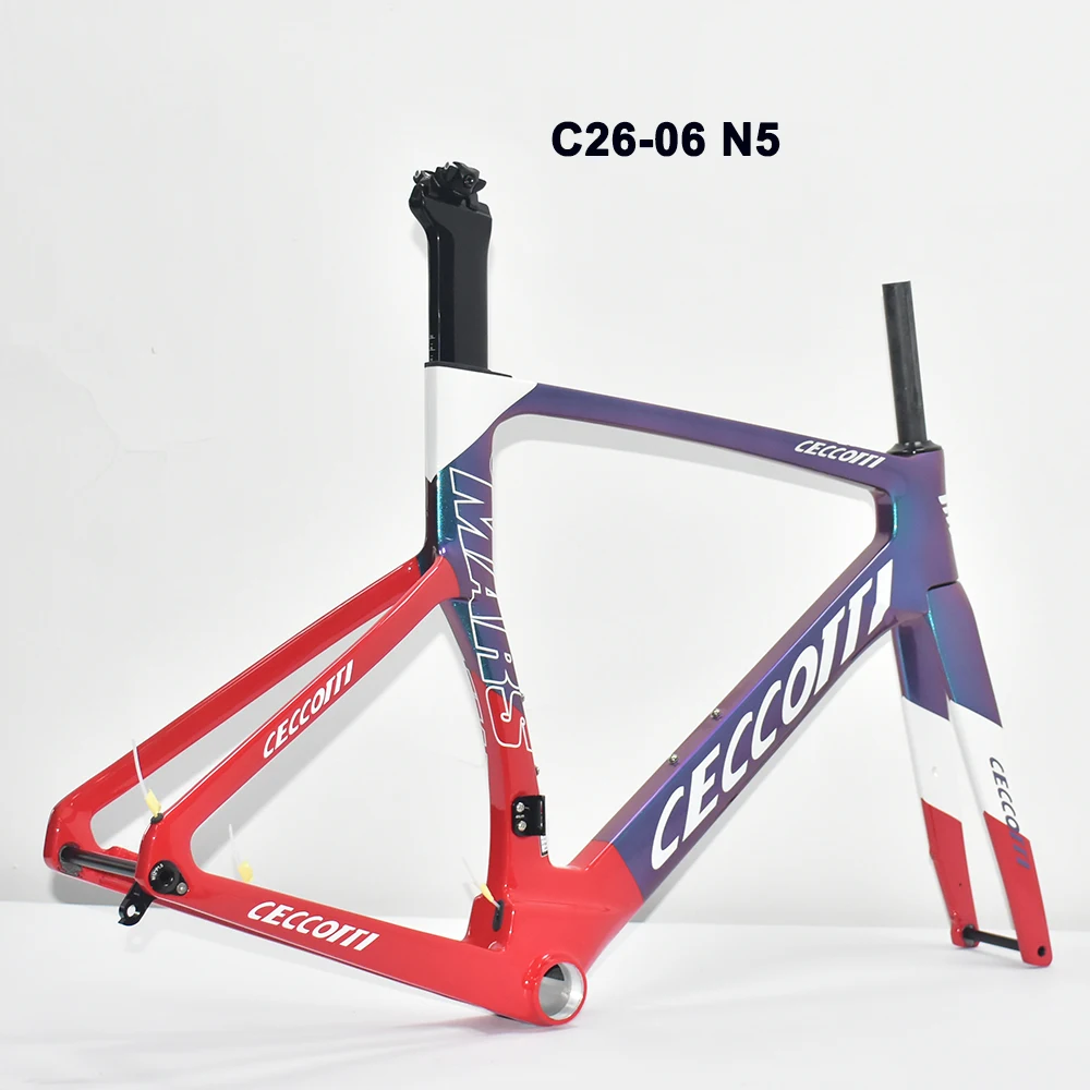 Ceccotti 카멜레온 페인트 카본 로드 자전거 프레임, 완전 숨겨진 케이블 라인, 디스크 브레이크, 레이싱 T47, 하단 브래킷, DPD 배송