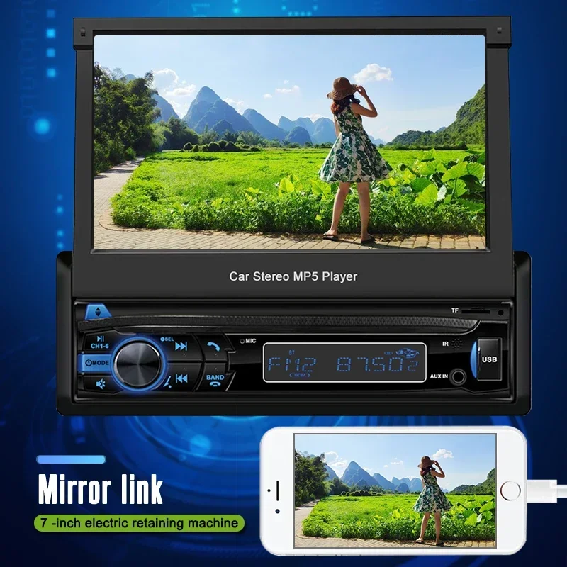 

1 Din 7inch Car Radio MP5 Player Wireless Carplay Wired Android Auto IPS Retractable Touch Screen FM Multimedia Player Autoradio