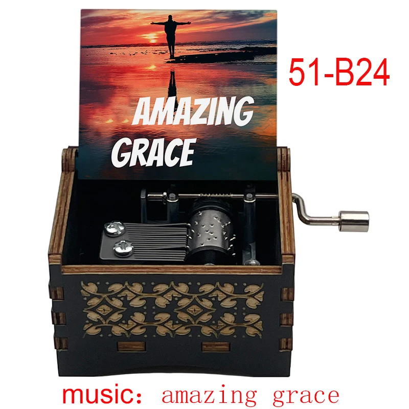 Amazing Grace Wooden Music Box 18 Note Inspiring Musical Theme Family Church Festival Birthday Gift Christian Home Office Decor