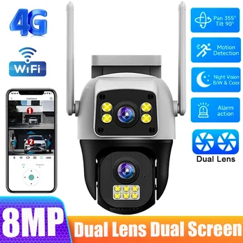 8MP 4G Sim Card Camera Dual Lens Dual Screen Wireless WiFi Outdoor Surveillance Human Detect Security Protection PTZ IP Cameras 1