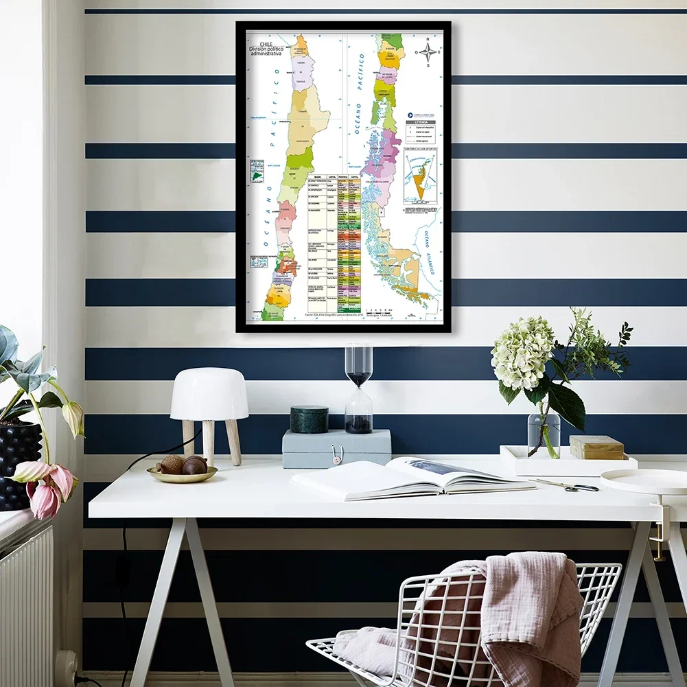 In Spanish Chile Map 42*59cm Wall Art Poster Canvas Painting Decorative Picture School Supplies Room Home Decoration Travel Gift