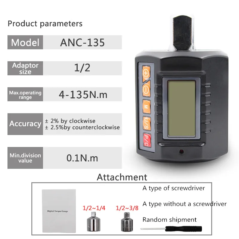 ANC 3-Piece Torque Wrench Tester With Torque Adapter Digital Meter Display Head Bike Car Repair Bicycle