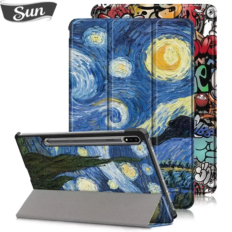 Custodia Per Samsung Tab S7 Fe S8 S9 Plus Cover Fashion Paint Fold Cover In Pelle Per Galaxy Tab S9 S7 S8 Plus S7 Fe Case Coque Funda