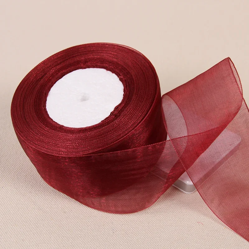 Burgundy Transparent Organza Ribbon for DIY Crafts and Decorations