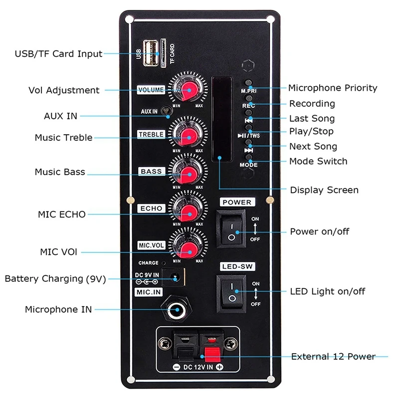 블루투스 앰프 보드 스퀘어 댄스 지지대, AUX U 디스크, 5-8 인치 스피커, DIY 홈 시어터, 7.4V