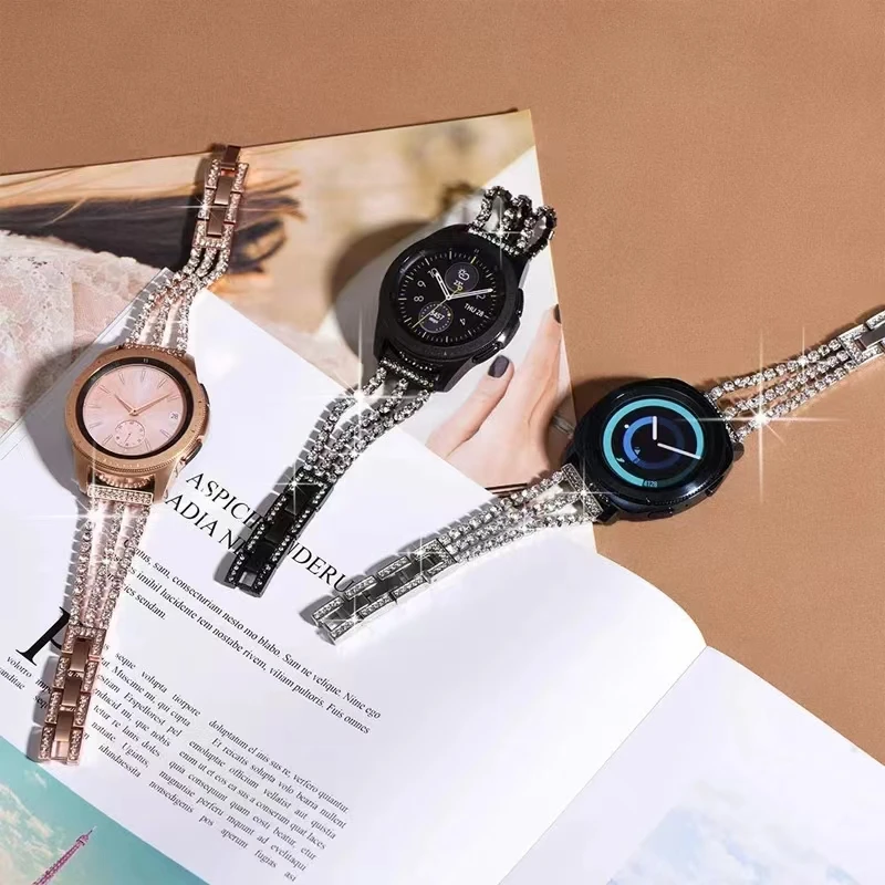 20mm 22mm Metal Diamond Strap for Samsung Galaxy Watch 6/5/4/3 Active 2 Huawei Watch 3/GT3 Bracelet Wristband Amazfit GTR/GTS