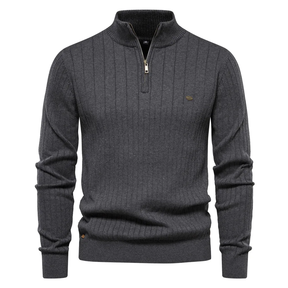 2024 New Autumn and Winter European Size Stand Collar Men's Sweater Half Zipper Solid Color Sweater High Quality Pullover 2