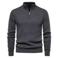 2024 New Autumn and Winter European Size Stand Collar Men's Sweater Half Zipper Solid Color Sweater High Quality Pullover 2
