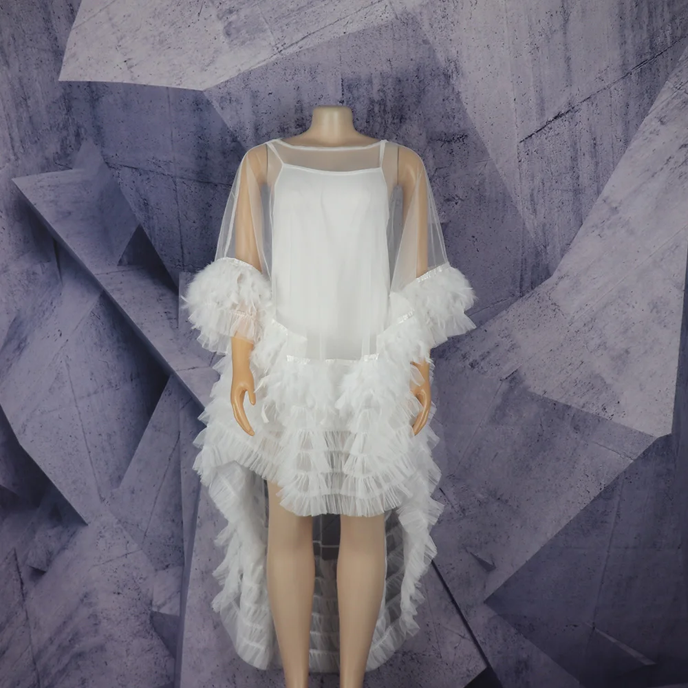 Elegant Sexy Mesh Stitching Feather White Mini Skirt Evening Dress