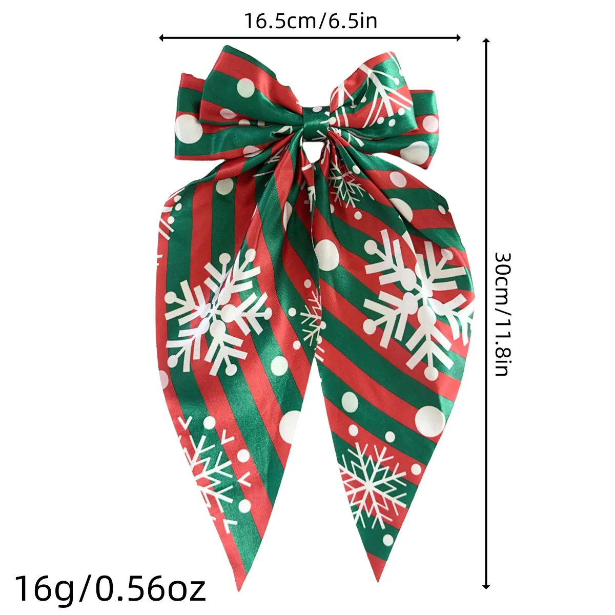 1PC Christmas Bow Hair Accessories Set, Festive Snowflake Santa Printed Satin Hair Bows, Red Green Xmas Hair Decor For Women