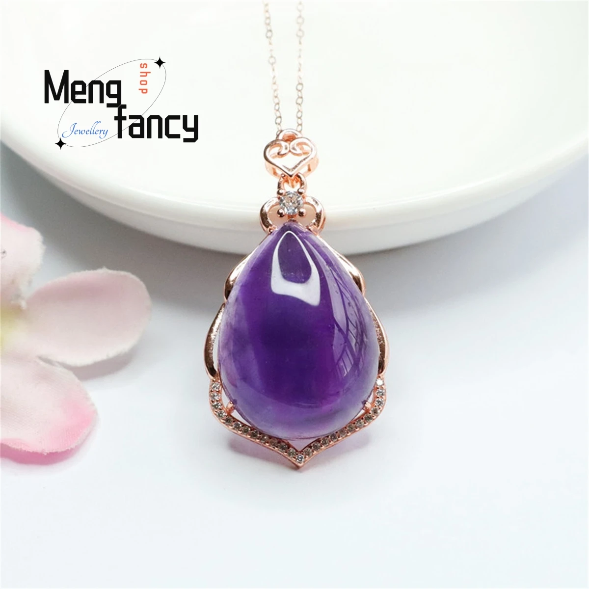 

Natural S925 Silver Inlaid Amethyst Water Drop Necklace Simple Generous Personality Fashion Versatile Noble Women Luxury Jewelry