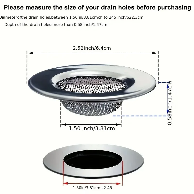 Drain Strainer Stainless Steel Bathtub Bathroom Sink Shower Drain Hair Catcher for Laundry 2pcs