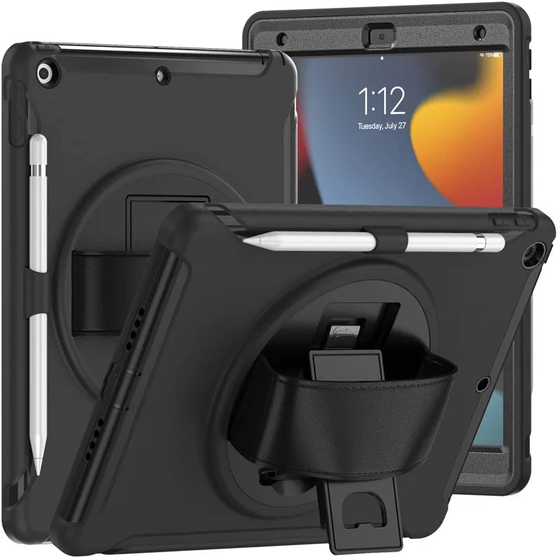 Case for iPad 9 A2602 A2604 A2603 7 8 7th 8th 9th Generation 10.2 inch Rotary Stand Shockproof Cover Pen Holder Hand Strap ipad case tablet case ipad holder ipad keyboard case hand strap