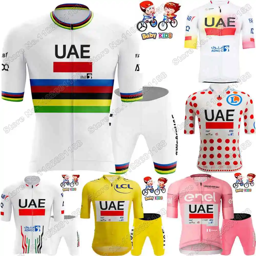 Cycling Suit Cycling Shirt Cycling Jersey Set Cycling Pants Cycling Jersey Kids Team UAE Cycling Jersey Pink Yellow Tadej Pogačar Set Boy Girls Cycling Clothing Children Road Bike Shirt Bicycle Pant