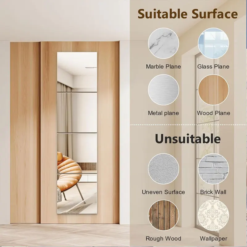 8/16pcs 1mm Self Adhesive Mirror Wall Stickers for Gym Home Bedroom