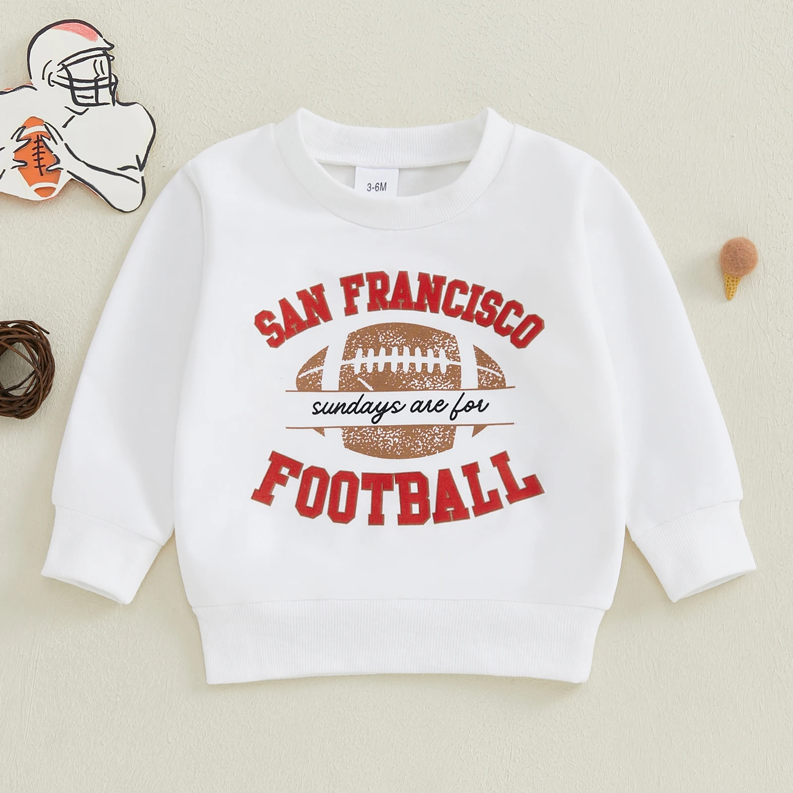 0-3Years Baby Boys Girls Sweatshirts Casual Autumn Kids Pullovers Football Letter Print Long Sleeve Round Neck Sweatshirt