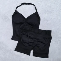 2 Pieces Women Yoga Set Seamless Adjustable Strappy Tank Top Scrunch Sports Shorts Gym Clothes Woman Summer Workout Outfits - Image 3