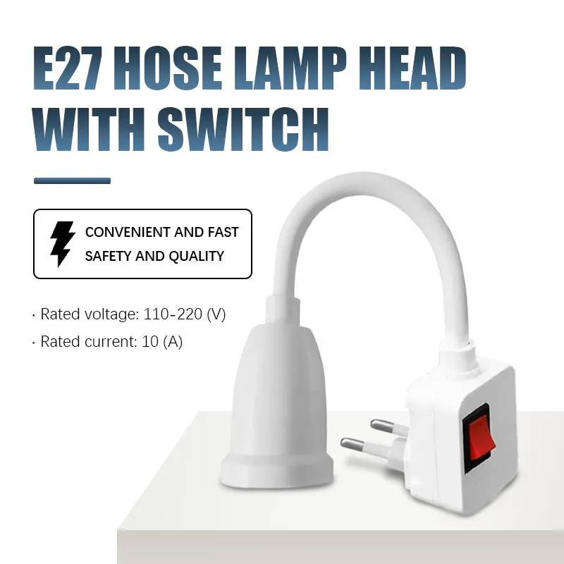 Flexible tube lamp holder E27 screw socket rotatable European style plug with switch for wall mounted lamps