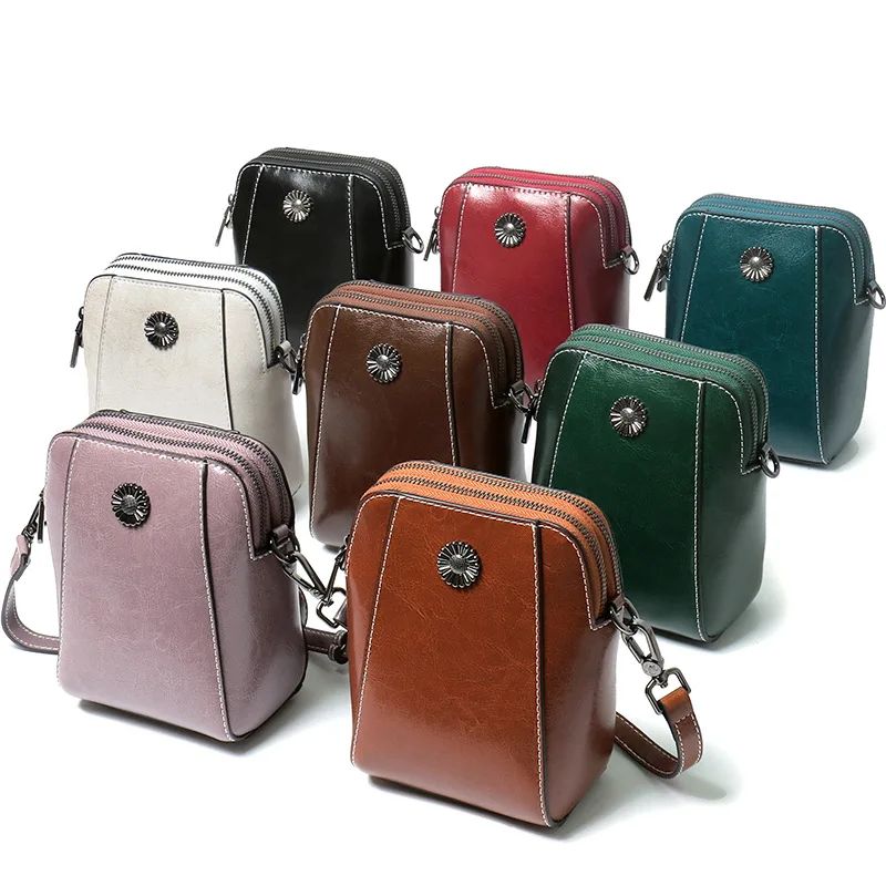 Women's Summer Versatile Small Shell Bag Cowhide Leather Purse Bag Simple Commuting with Crossbody Ladies Cell Phone Pocket