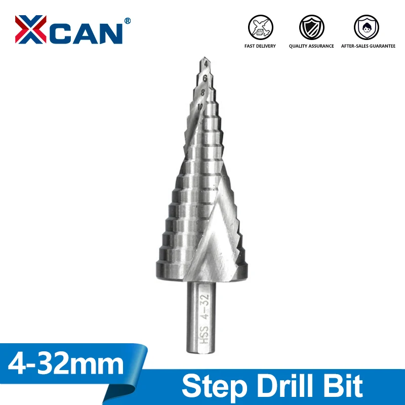 XCAN 1Pc 4-32 mm HSS Step Drill Bit Spiral Groove Step Cone Drill High Speed Steel Metal Wood Hole Cutter