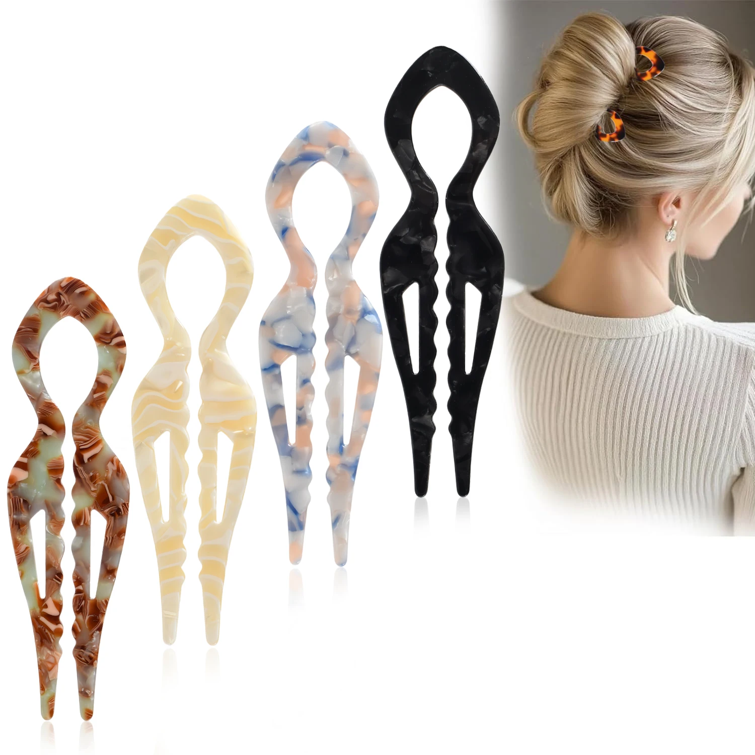 1 PC Acrylic Fish Tail U-shaped Hairpin - French Twist Hairpin - Lazy Bun Hairpin - Suitable for all hair types 1 PC Acrylic Fish Tail U-shaped Hairpin - French Twist Hairpin - Lazy Bun Hairpin - Suitable for all hair types