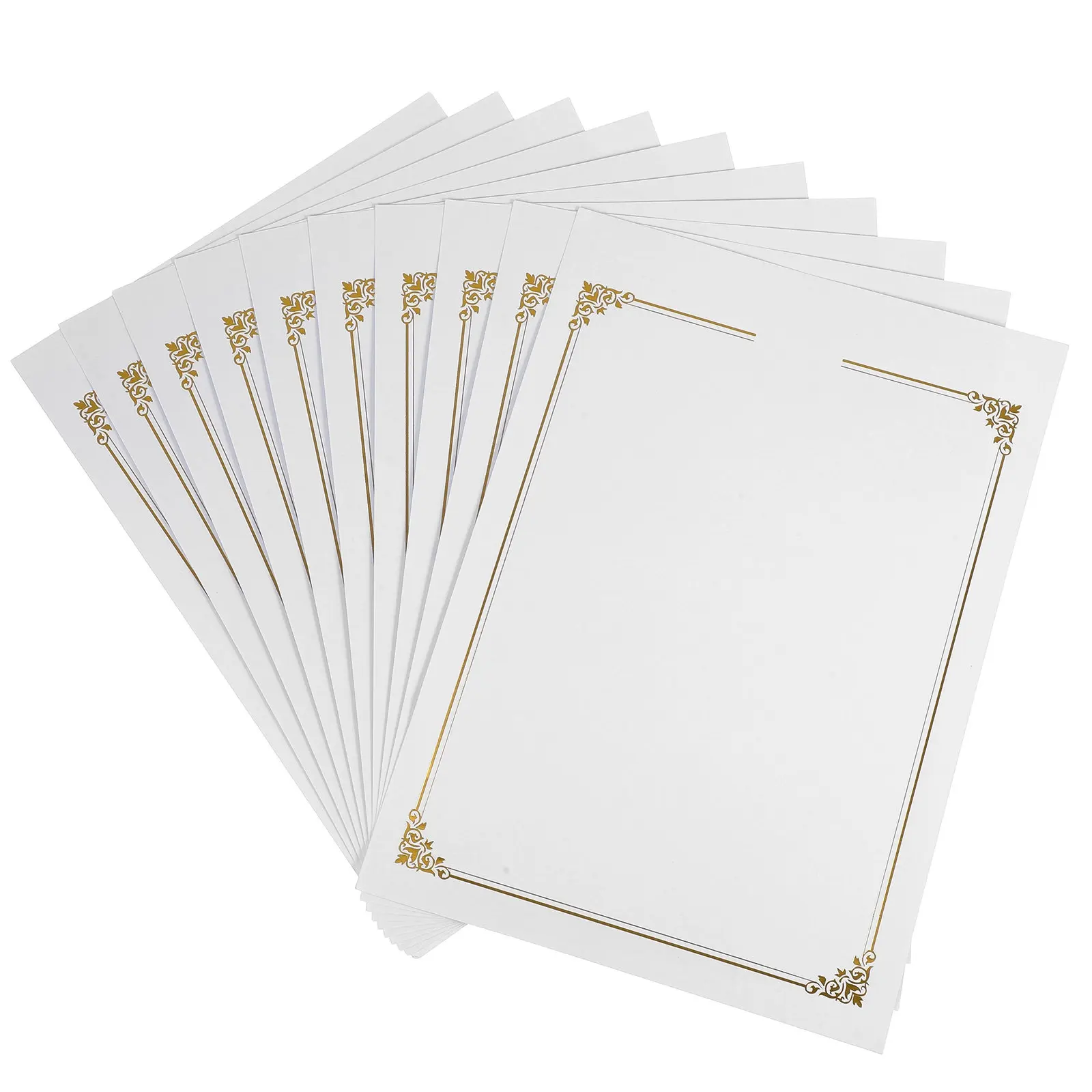 10개입 무지 졸업장 용지 금박 테두리 프리미엄 두꺼운 카드지 인쇄 가능한 학교용 성과 시상서