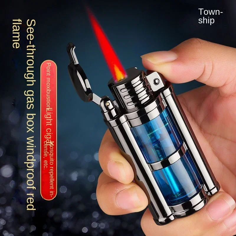 Transparent Visible Fuel Bin Torch Windproof Butane Lighter Men's Gift Cigarette Accessories Cigar Igniter gas lighter