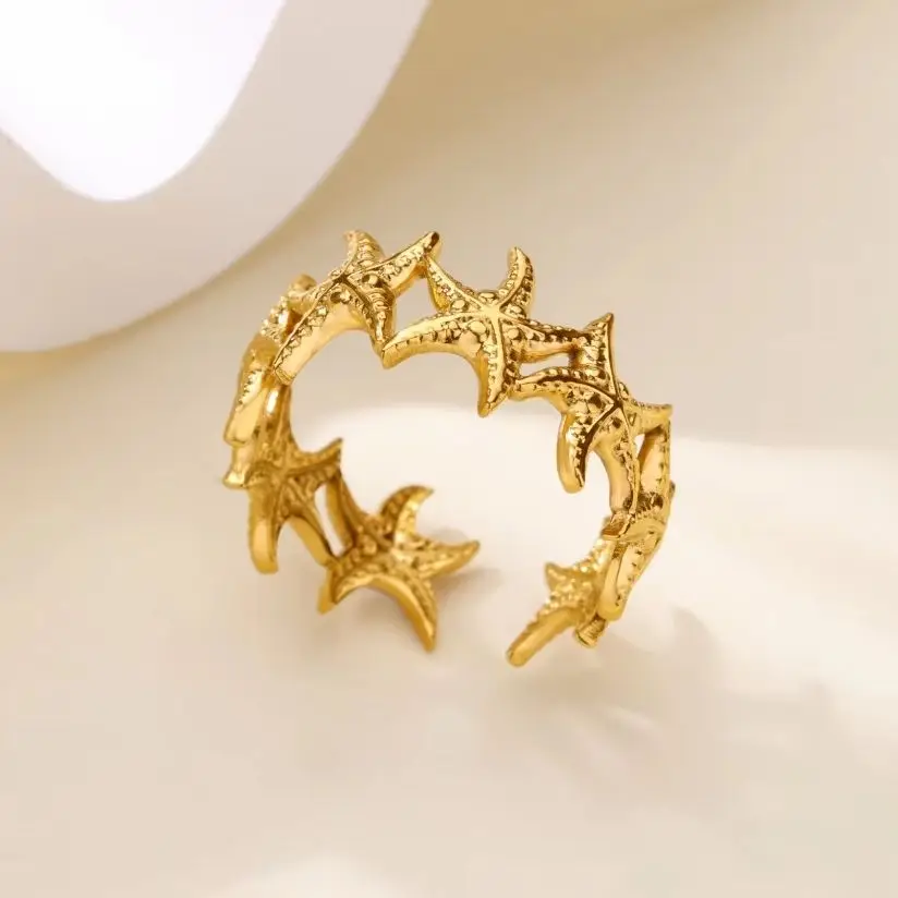 Gold Stainless Steel Fashion Starfish Rings