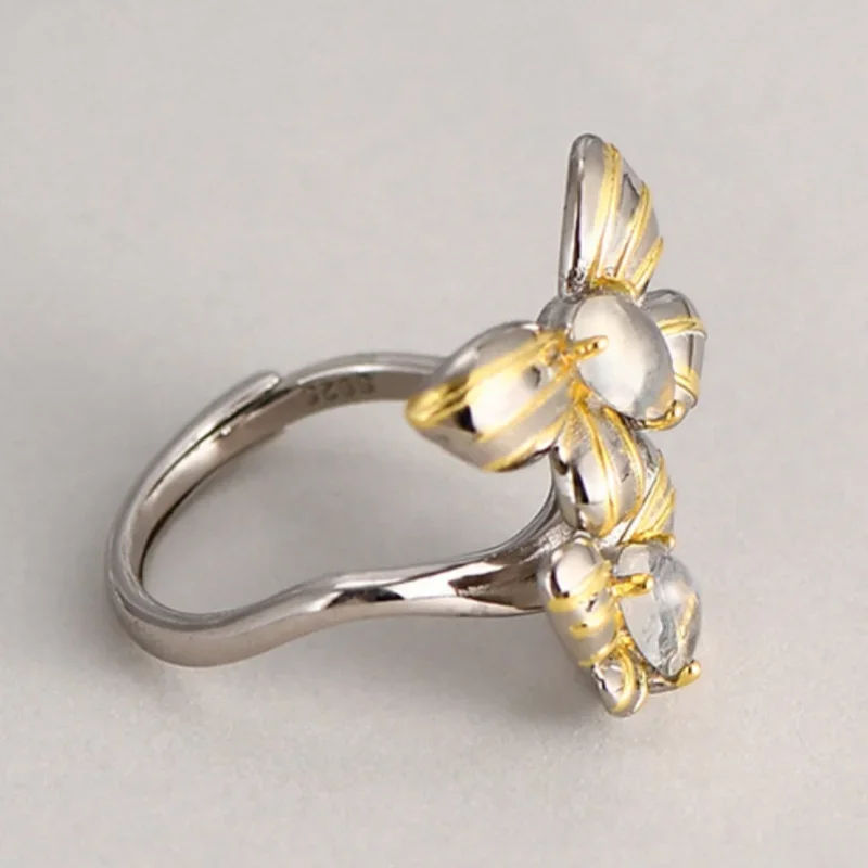 S925 Sterling Silver Rings For Women New Fashion Contrast Colored Flowers Inlaid Moonstone Simple Punk Jewelry Free Shipping