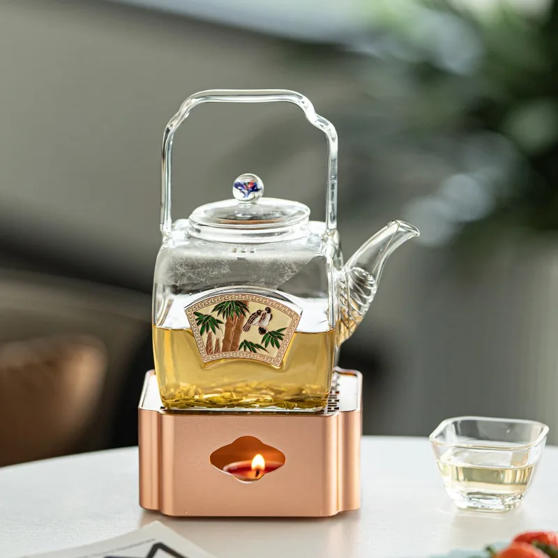 700ml High Borosilicate Glass Aluminum Alloy Stove Tea Maker Cold Heat Resistance Candle Heating One Set