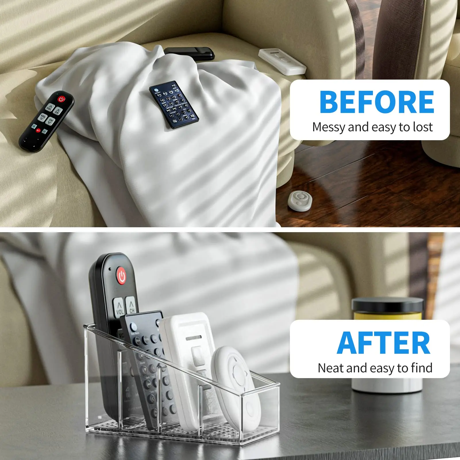 1Pcs Remote Control Holder Clear Plastic Caddy Remote Organizer for Table Small TV  Remote control Holder Storage 4