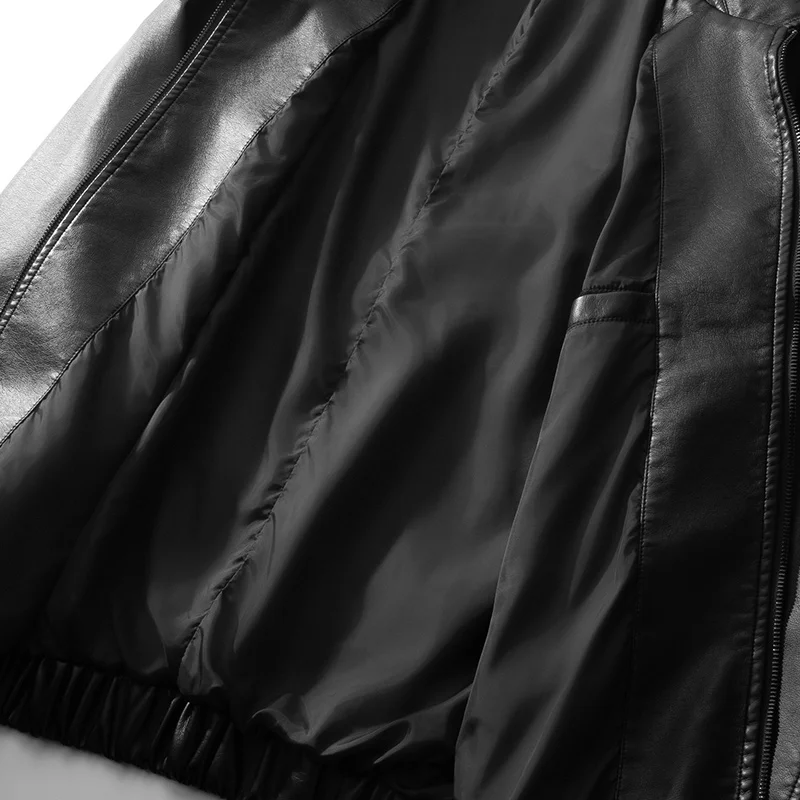 New Trendy Mens Leather Jacket Baseball Motorcycle Jacket American Style Autumn Windproof Leather Coat High Quality Fashion Coat - 5