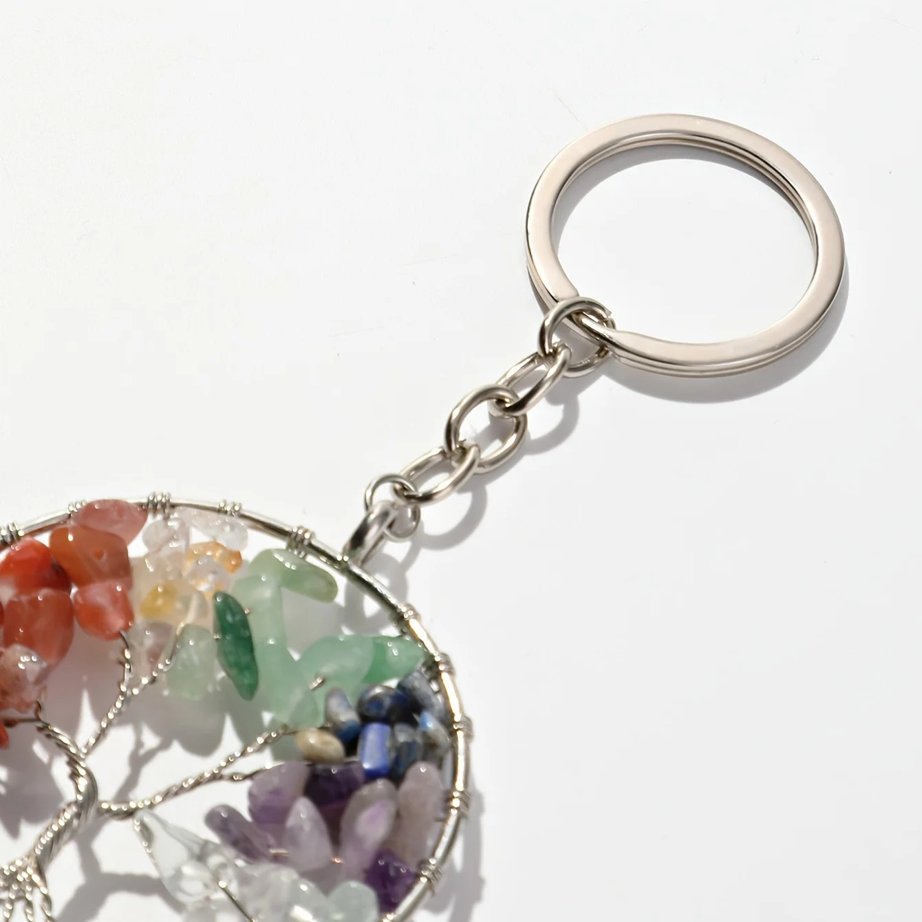 Tree of Life Keychain close-up with gemstone
