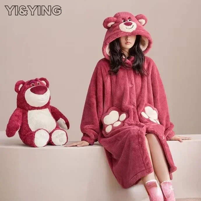

[YI&YING] 2023 Autumn and Winter Thickened Plush Warm Sleepwear Women's Coral Fleece Loose Home Flannel Set WAZC582
