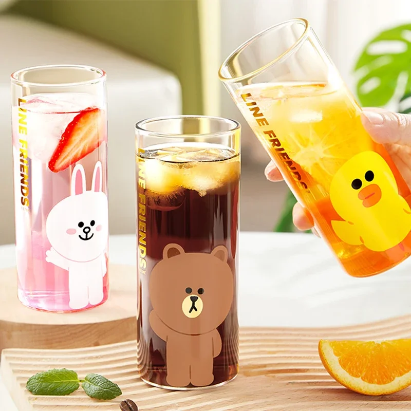 Line Friends Kawaii 350Ml Brown Bear Sally Cony Glass Water Cup Anime Cartoon Household Large Capacity Tea Milk Juice Coffee Mug
