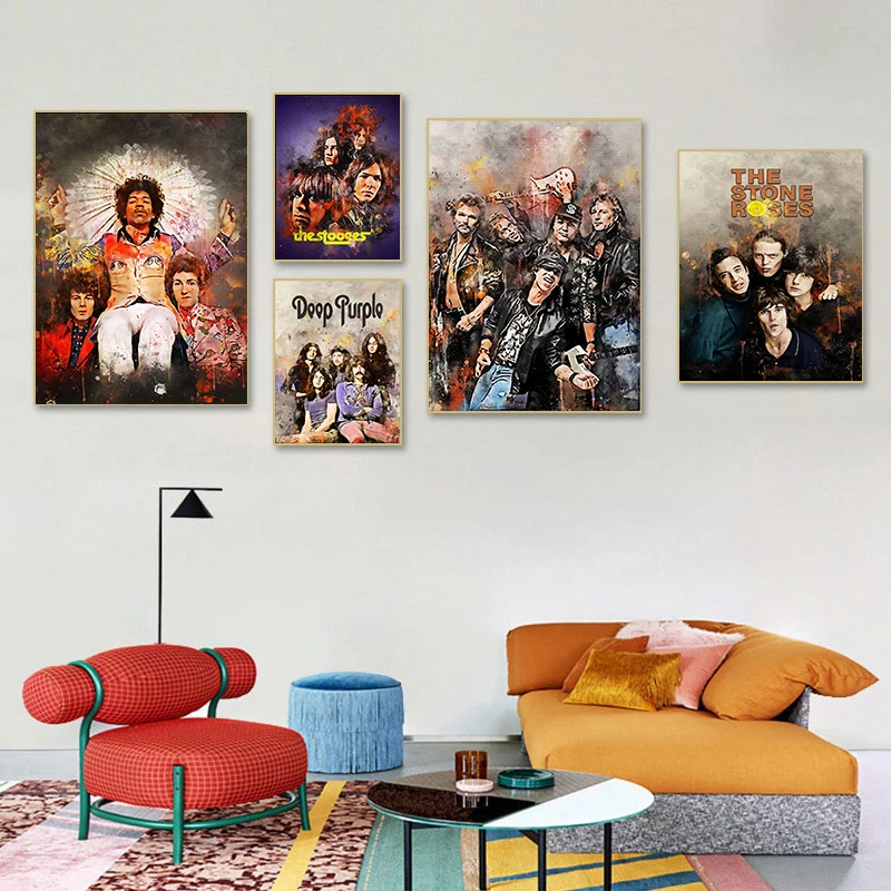 

Watercolor Poster Rock Music Figure Picture Art Decor Cafe Bar Club Print Abstract Wall Canvas Painting Home No Frame Cuadros