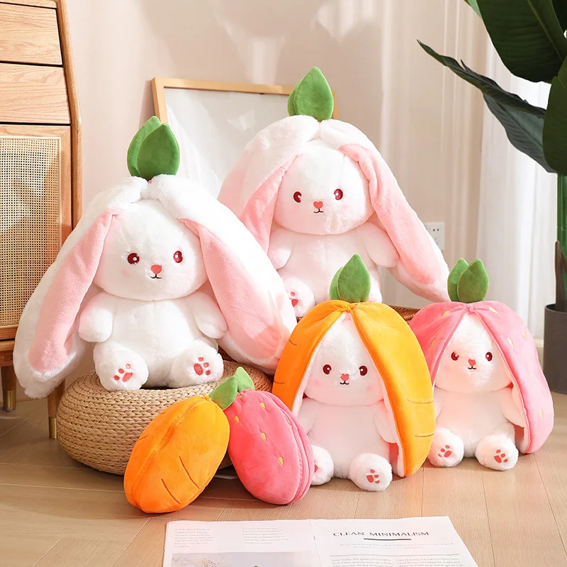 Multi Size Kawaii Fruit Transfigured Easter Bunny Plush Toy Carrot Strawberry Bag Turn Into Rabbit Plush Toy Kids Birthday Gifts multi size kawaii fruit transfigured easter bunny plush toy carrot strawberry bag turn into rabbit plush toy kids birthday gifts