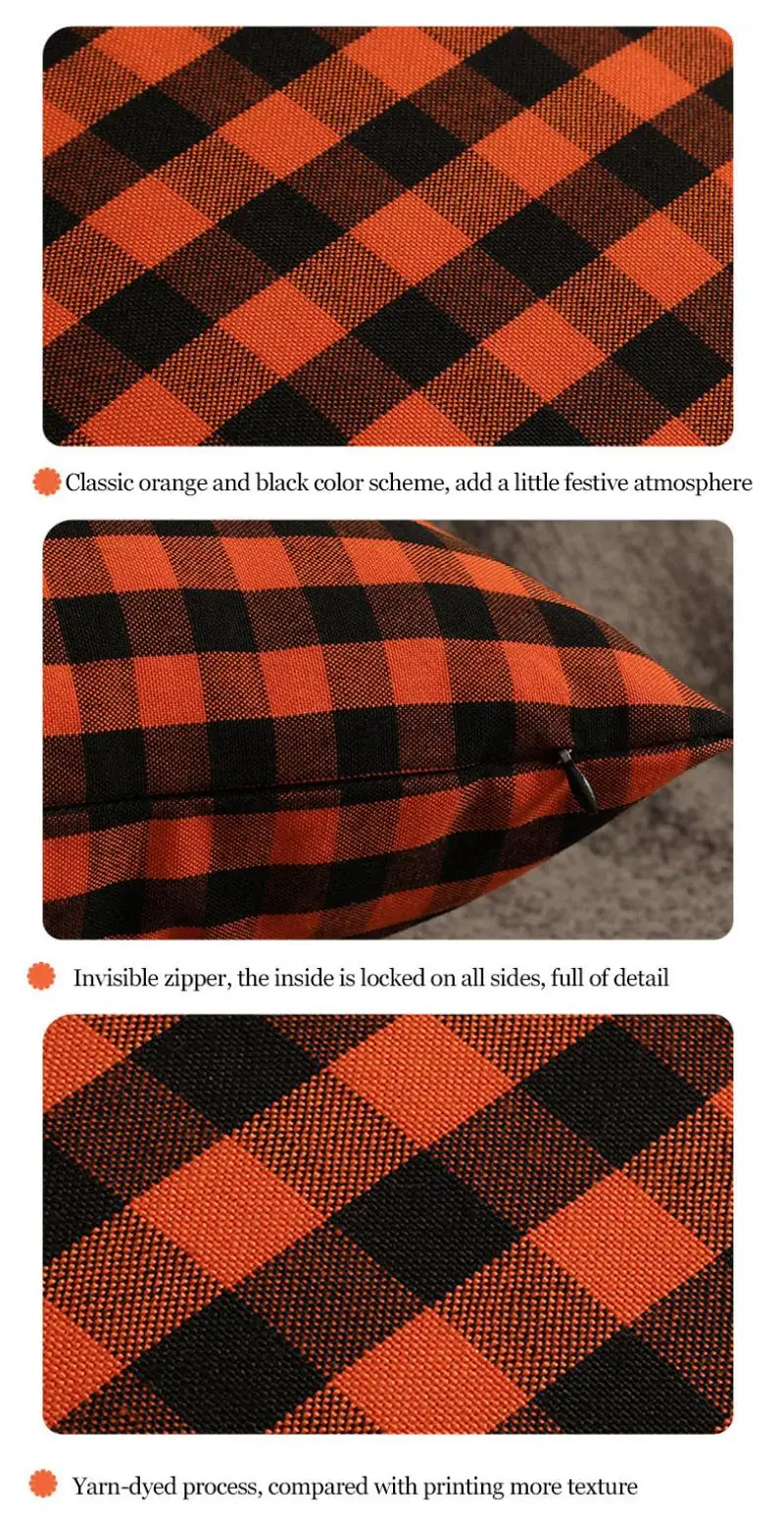 30 x 50/45 x 45 cm einfacher orange karierter Halloween-Kissenbezug aus Baumwolle, dekorative Kissen für Sofa, Streifen-Überwurf-Kissenbezug, Kissenbezug – Detail 11