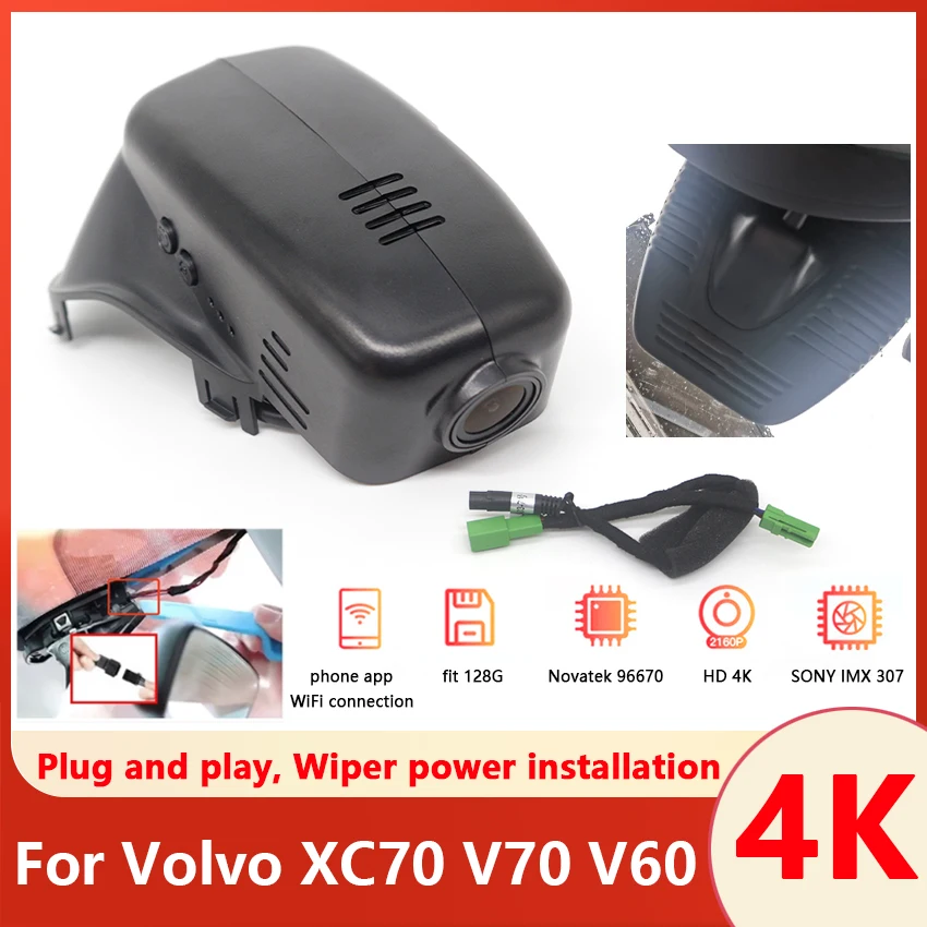 4K Plug And Play Car Dvr Wifi Dash Cam Videoregistratore Per Volvo Xc70 V70 V60 T6 Hybrid Per Volvo V60 Cross Country Dal 2012 Al 2017