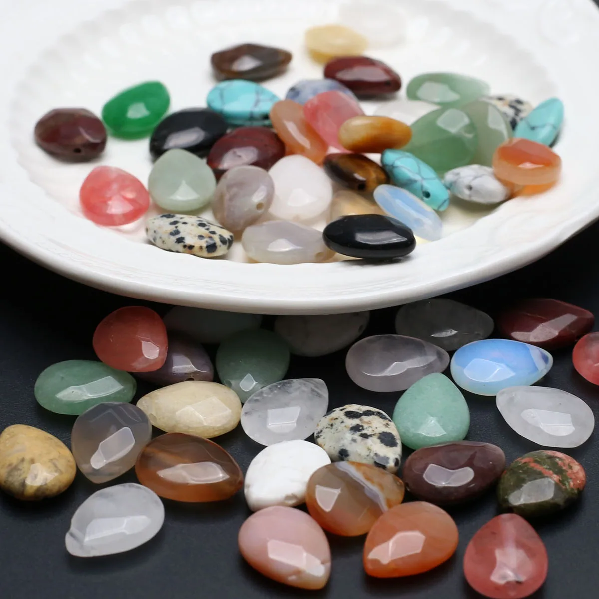 30PCS Wholesale Water Droplet Shape Faceted Natural Stone Beads Charm Jewelry Making DIY Necklace Bracelet Accessories Gift